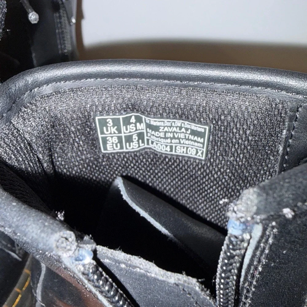 Dr. Martens Zavala J Black‎ Leather Lace Up Side Zip Combat Boots Kids Size 4 5